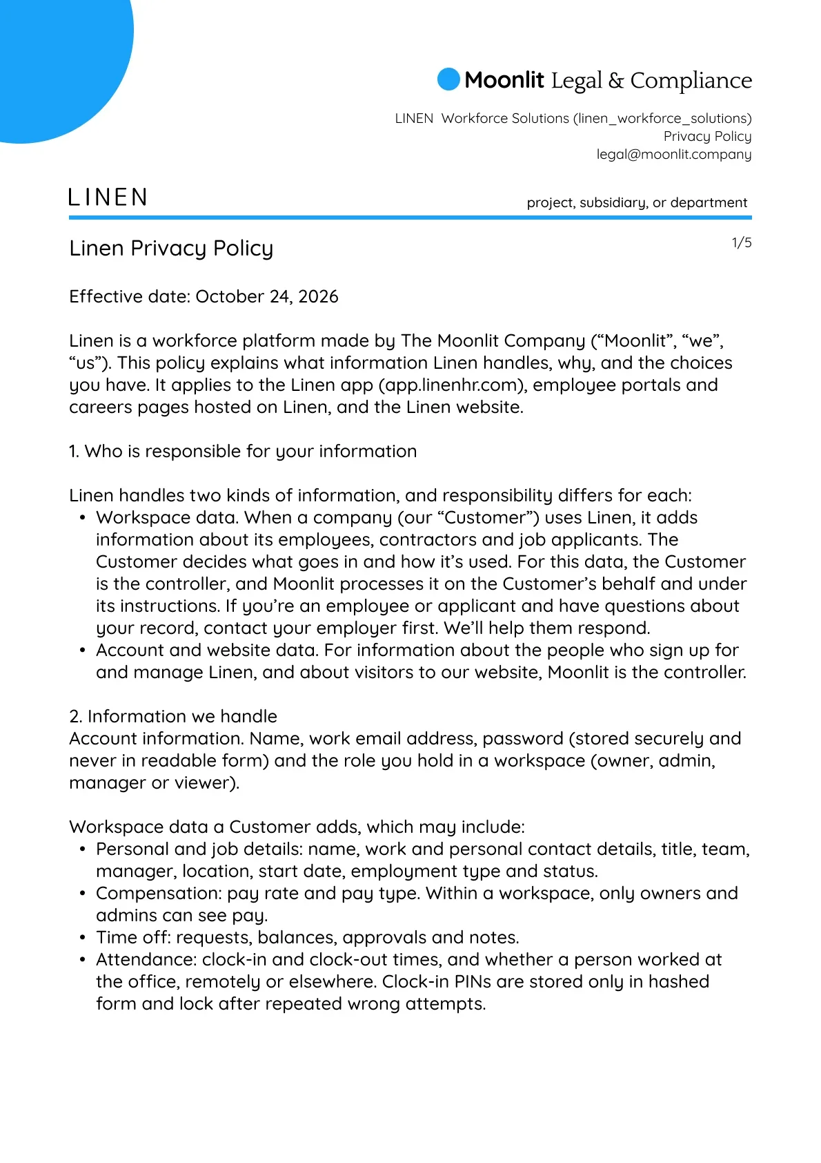 LINEN Workforce Solutions Privacy Policy Image description